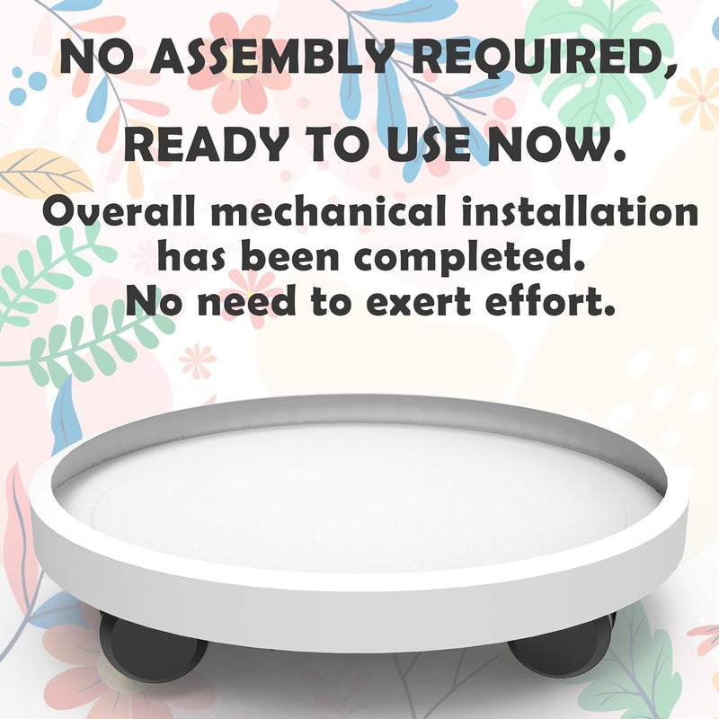 WanderingDonkey 12.6 Inch Heavy Duty Plant Caddie with Wheels,Rolling Plant Stand Pot Trolley,Wheeled Planter Saucer Tray,Potted Flower Mover Dolly with Casters Round Coaster for Indoor outdoor,White - Image 4